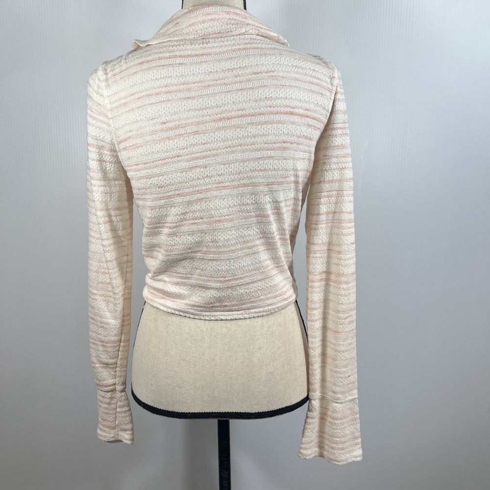 Free People Eloise Wrap Top Size M Tie Cropped Long Sleeve Striped Cotton Blend - Picture 5 of 10